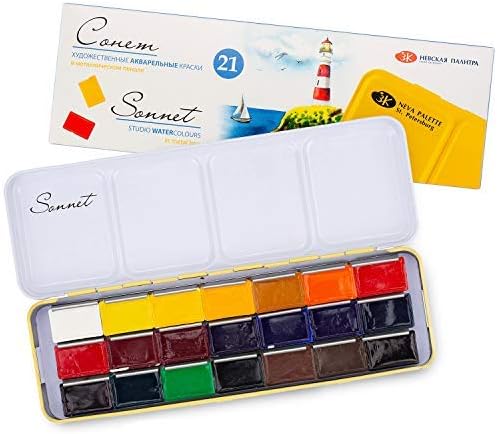 Sonnet 21 Studio 2.5 ml full pans Watercolor Paint Set in Metal Case by Nevskaya Palitra