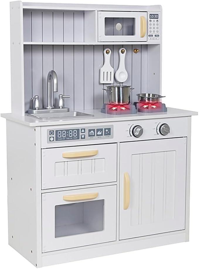 Kids Kitchen Playset,Children Play Kitchen for Toddler,Baby Toy Kitchen Set,Pretend Wooden Kitchen,Birthday Gifts with Play Sink Toy,Lights Sounds, Cooking Set for Kids Ages 3+Boys Girls