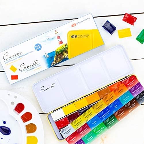 Sonnet 21 Studio 2.5 ml full pans Watercolor Paint Set in Metal Case by Nevskaya Palitra