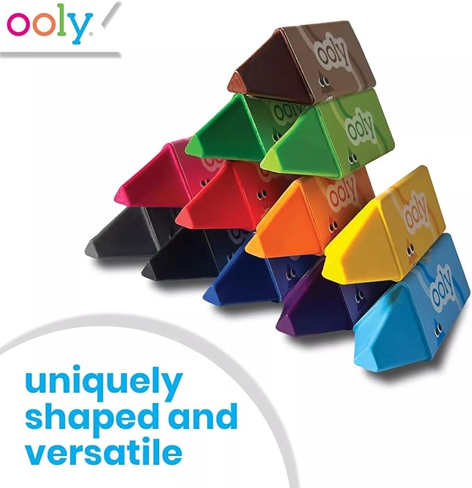 Ooly Jumbo Triangle Crayons for Toddlers Set of 12, Non-Toxic Triangle Shaped Easy to Hold Crayons for Toddler Ages 1-3, No Rolling Crayon