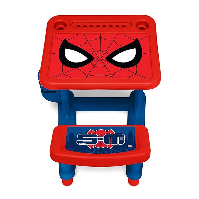 Spider-Man Draw and Play Desk by Delta Children – Includes 10 Markers and Coloring Book, Blue