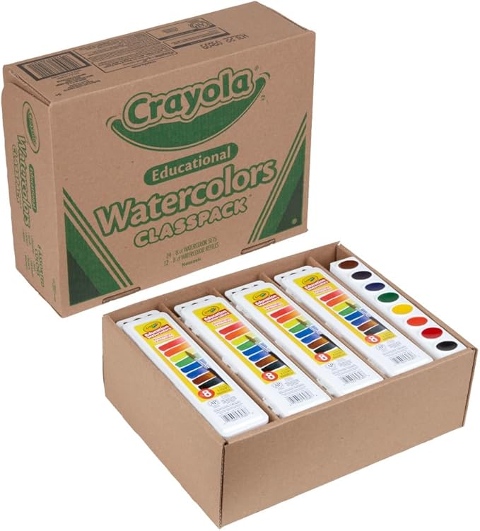 Crayola Watercolors Classpack, Bulk Paint Set For Kids, 24 Trays & 12 Refills, School Supplies