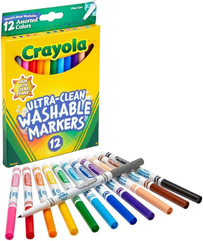 Crayola Ultra Clean Fine Line Markers (12ct), Washable Markers for Kids, Arts & Crafts, Coloring Book Markers, Toddler Gifts