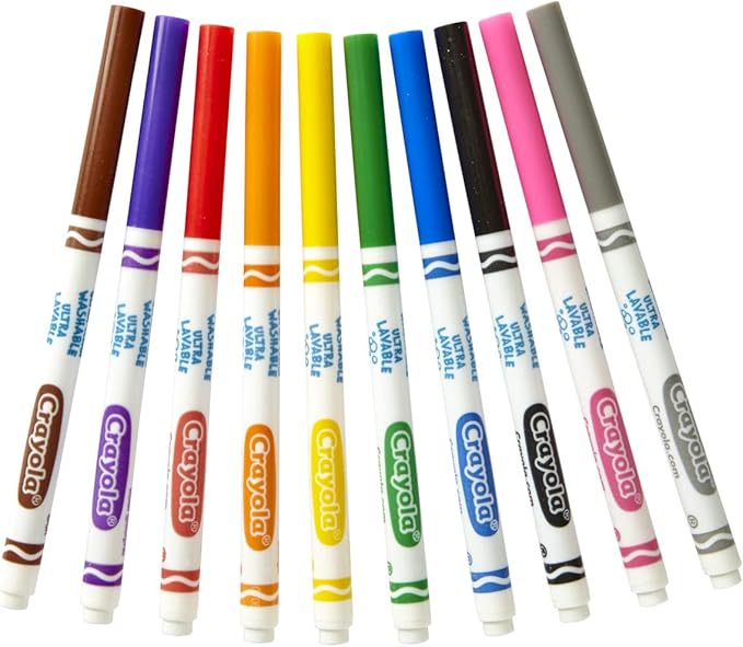 Crayola Ultra Clean Washable Markers - 12 Pack (10ct), Bulk Washable Markers for Classrooms, Fine Line Markers for Kids, Nontoxic