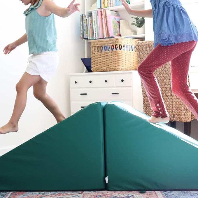 Foamnasium Mega Wedge Set, Indoor Foam Playset, 2 Piece Soft Toddler and Active Kids Play Foam Climber for Crawling, Climbing, Sliding and Jumping, Made in The US, Enhanced Camel