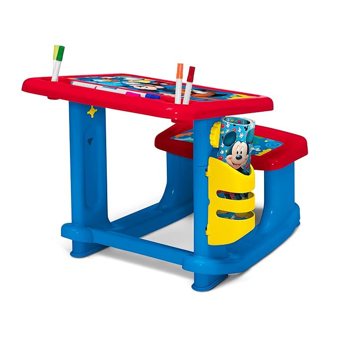 Disney Mickey Mouse Draw and Play Desk by Delta Children – Includes 10 Markers and Coloring Book, Blue