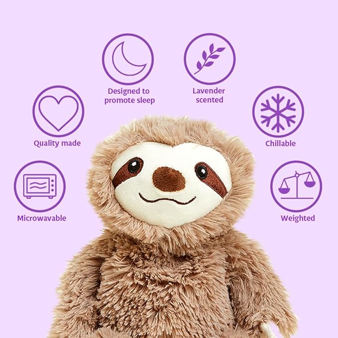 Warmies Junior Microwavable & Weighted Stuffed Animals, Sloth - Heated Stuffed Animal Plushie for Warmth & Comfort - Cute Soft Plush Toys for Adults & Children (Boys, Girls, Babies & Toddlers)