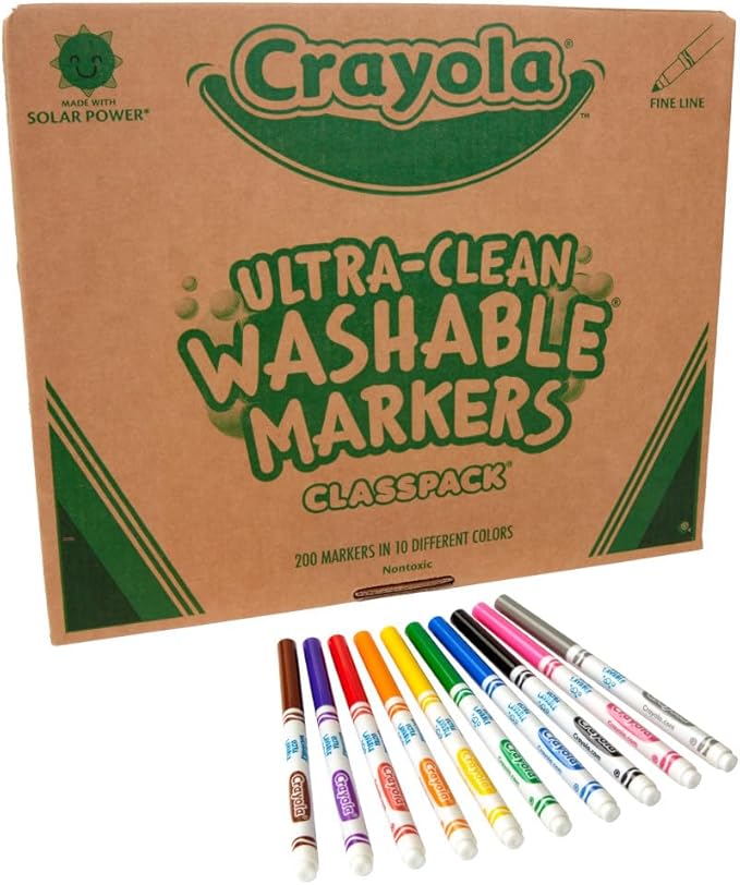 Crayola Ultra Clean Washable Markers Classpack (200 Count), Bulk Markers for Classrooms, School Supplies for Kids, 10 Colors