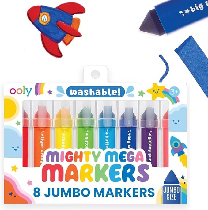 Ooly Thick Washable Toddler Markers with Jumbo Grip, Mighty Mega Triangle Tip Markers for Toddlers with Jumbo Barrel, Perfect for Little Hands - TRIANGLE TIP