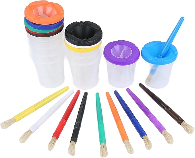 Paint Set with Art Supplies Included, 10 Pieces Spill Proof Paint Cups Kids Painting Set with Paintbrushes for Toddlers Kids Preschool Art Supplies