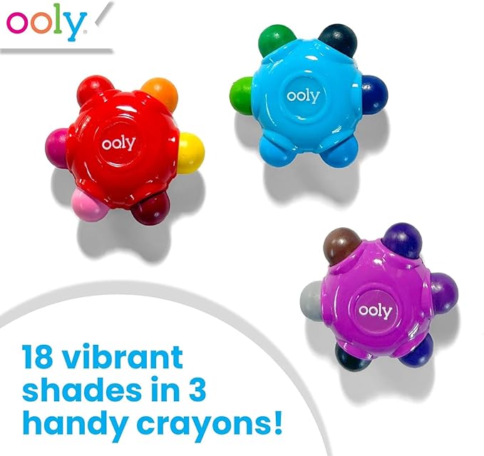 Ooly Color Burst Grip Crayon for Toddlers and Little Hands, Set of 3 Crayons with 18 Classic Colors, Non-Toxic Easy to Grip Shaped and Easy to Hold Crayons for Young Kids