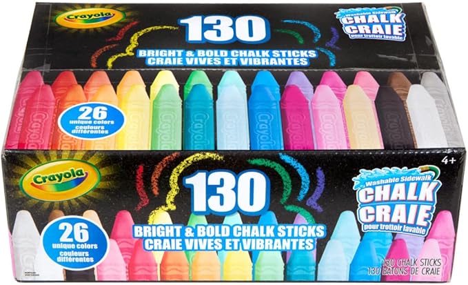 Crayola Washable Chalk Collection, 130 Anti-Roll Chalk Sticks, Bulk Sidewalk Chalk, Outdoor Chalk for Kids, Outdoor Toys for Kids