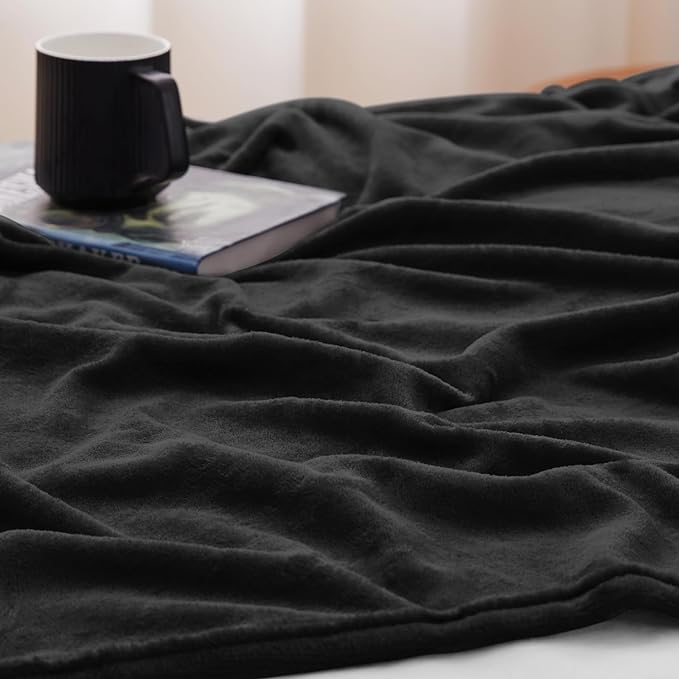CozyLux Fleece Bed Blankets Queen Size Black - 300GSM Soft Lightweight Cozy Plush Fuzzy Microfiber Flannel Blanket for Travel Camping Chair and Sofa, 90x90 inches