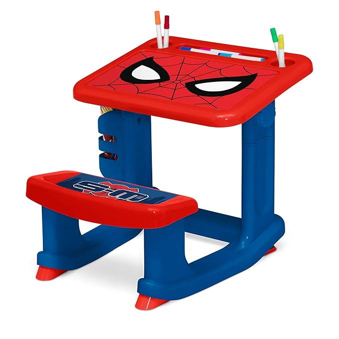 Spider-Man Draw and Play Desk by Delta Children – Includes 10 Markers and Coloring Book, Blue