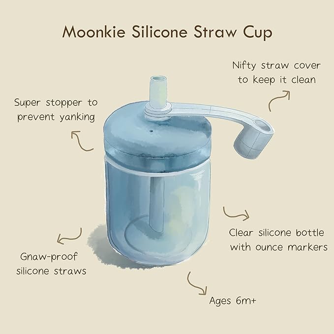 Moonkie Baby Straw cup | Silicone Toddler Sippy Cup Training Cup with Straw Lid | BPA-Free Drop-Proof Baby Cup | Baby Led Weaning | 6 Months+, 5 oz, 2pack