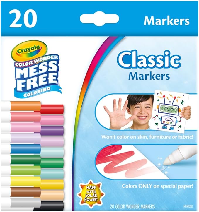 Crayola Color Wonder Marker Refill Set (20ct), Mess Free Broad Line Markers for Toddlers, Mess Free Coloring for Kids, Toddler Gifts