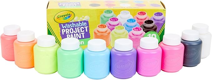 Crayola Washable Kids Paint, 10 Neon Paint Colors, 2 Oz Bottles, Gift