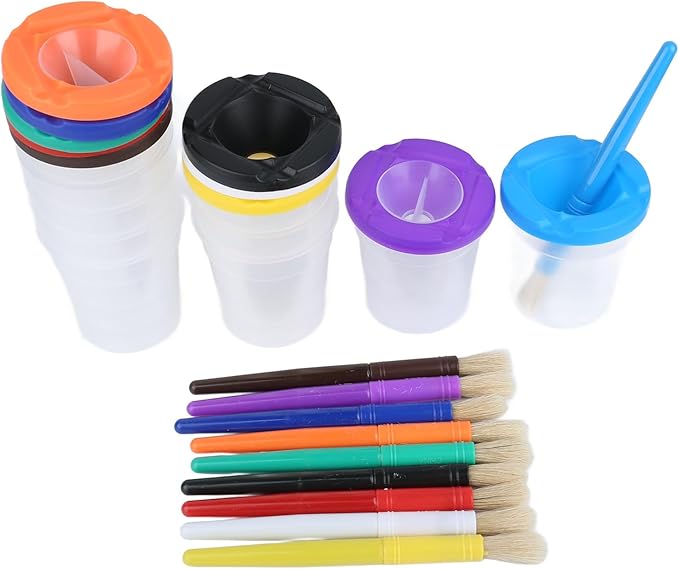 Paint Set with Art Supplies Included, 10 Pieces Spill Proof Paint Cups Kids Painting Set with Paintbrushes for Toddlers Kids Preschool Art Supplies