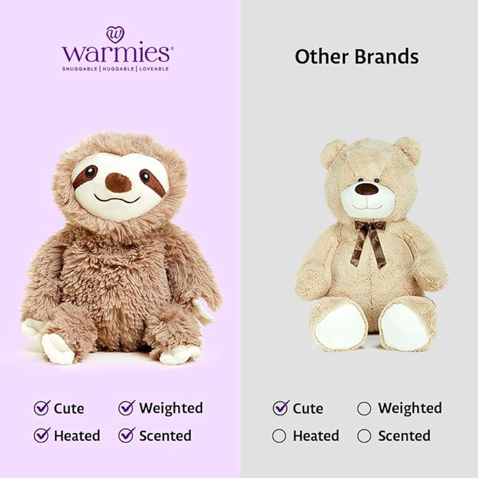 Warmies Junior Microwavable & Weighted Stuffed Animals, Sloth - Heated Stuffed Animal Plushie for Warmth & Comfort - Cute Soft Plush Toys for Adults & Children (Boys, Girls, Babies & Toddlers)