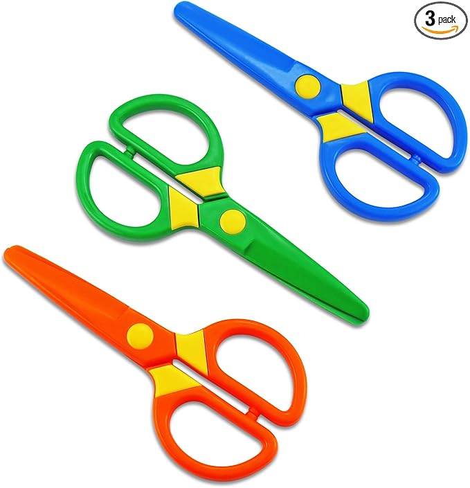 JIALEEY Plastic Child-Safe Scissor Set, Toddlers Training Scissors, Pre-School Training Scissors and Children Art Supplies(3pcs) Multicolored