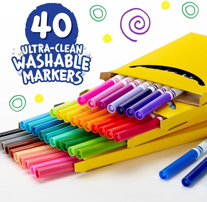 Crayola Ultra Clean Fine Line Washable Markers (40ct), Colored Markers for Kids, Fine Tip, Arts Supplies, Gifts for Kids, 3+