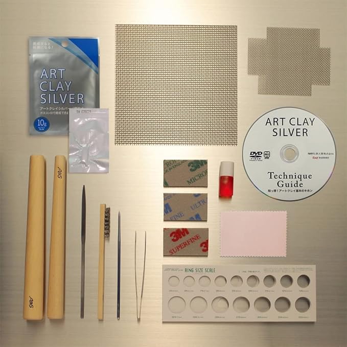 Clay Art Art Silver Starter Set Silver 10g with Recipe, DVD, Tools, Silver 5g Increase Japan Import with Kanji Love Sticker, 8.81 x 8.18 x 2.55 in
