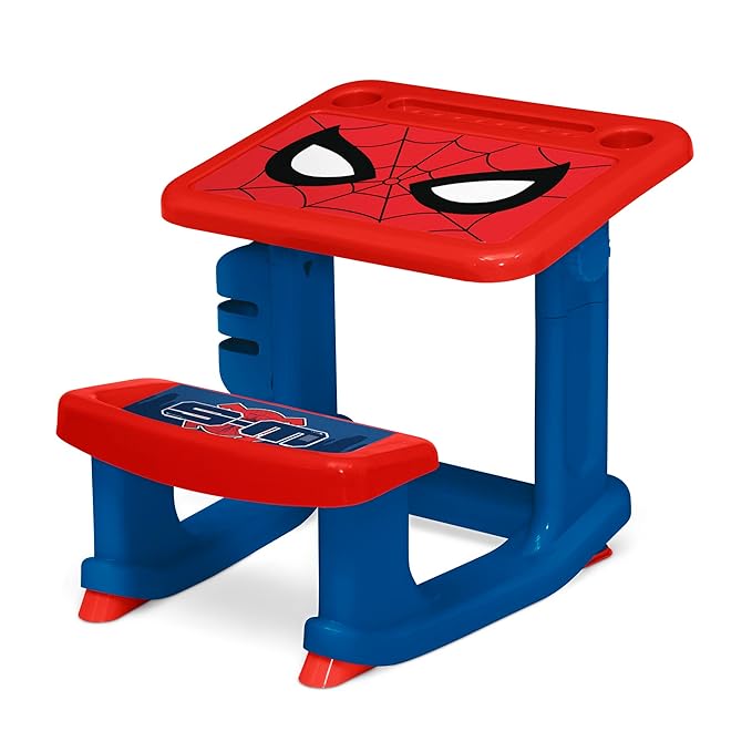 Spider-Man Draw and Play Desk by Delta Children – Includes 10 Markers and Coloring Book, Blue