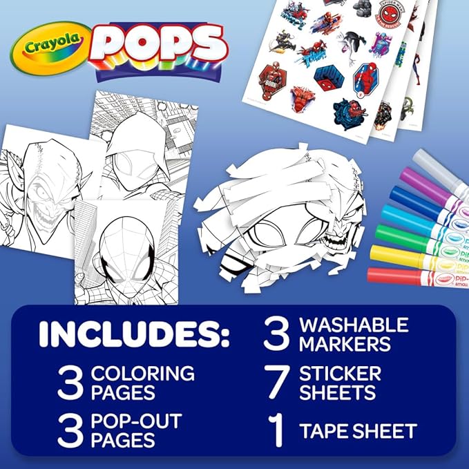 Crayola POPs 3D Kids Art Set, Spiderman Coloring Book Alternative, Gift for Boys & Girls, Ages 5+