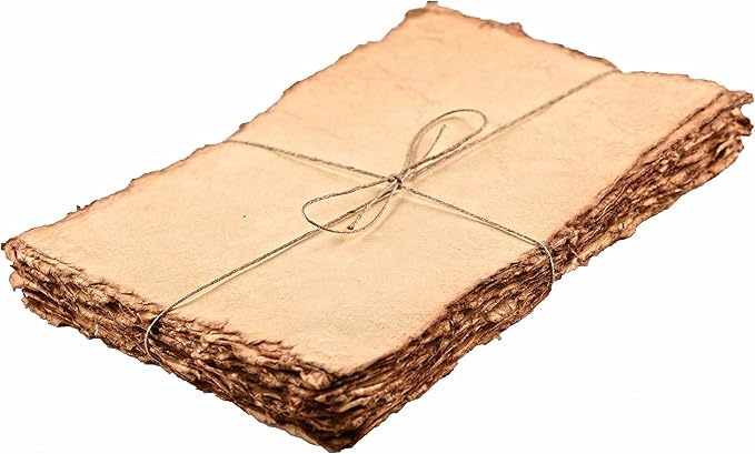 LEATHER VILLAGE Watercolor Paper - 9.5 X 12 inches, 50 Sheets - Mixed Media Watercolor Paper - 150 GSM Thick Deckle Edge Virgin Cotton Handmade Paper - Vintage Toned