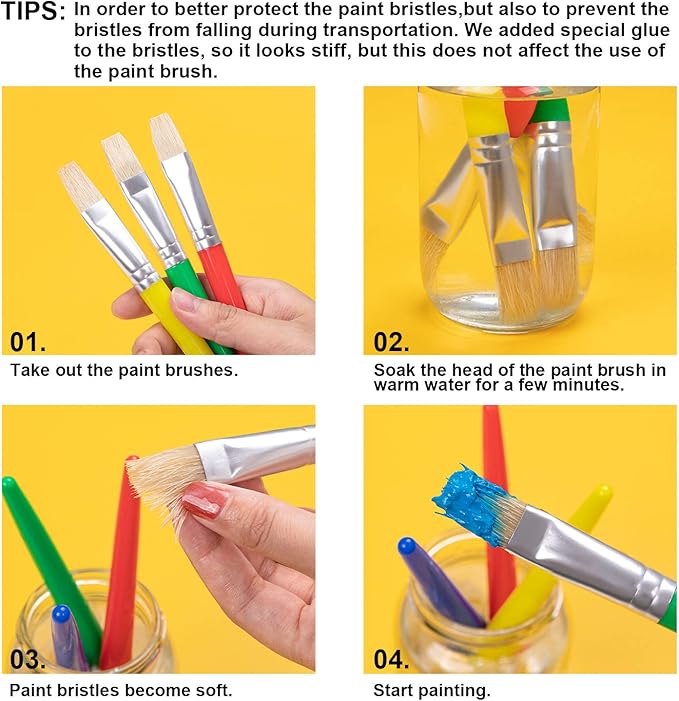 Paint Brushes for Kids, 10 Pcs Big Washable Chubby Toddler Paint Brushes, Easy to Clean & Grip Round and Flat Preschool Paint Brushes with No Shed Bristle for Acrylic Paint, Washable Paint