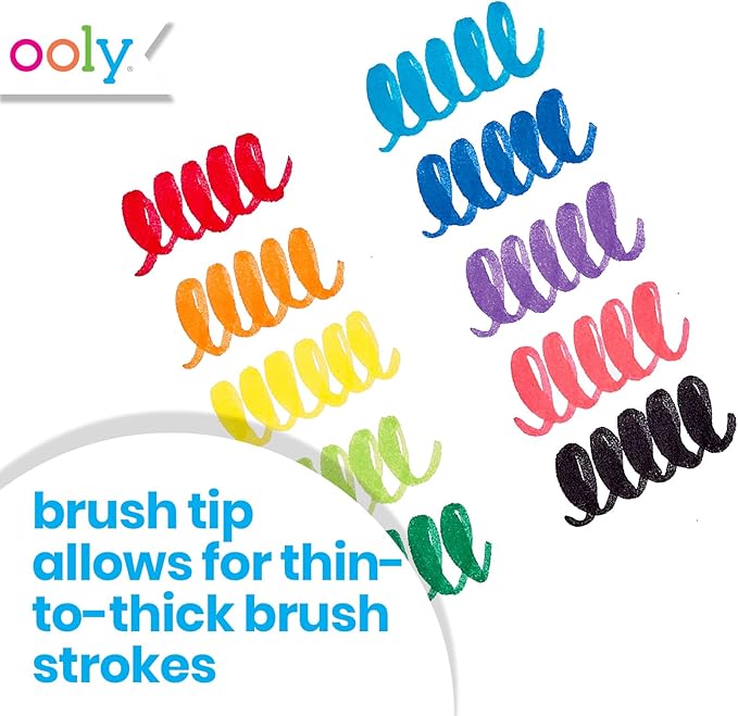 Ooly Thick Washable Toddler Markers with Jumbo Grip, Big Bright Brush Tip Markers for Toddlers with Jumbo Barrel, Perfect for Little Hands - BRUSH TIP