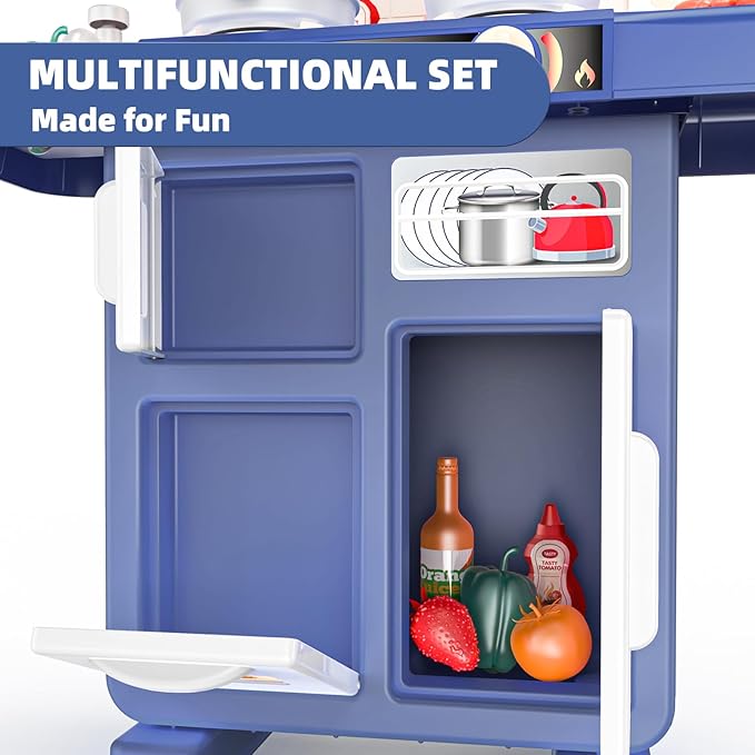 Interactive Kids Play Kitchen Set with Realistic Lights and Sounds - 46 Piece Toy Kitchen Accessories