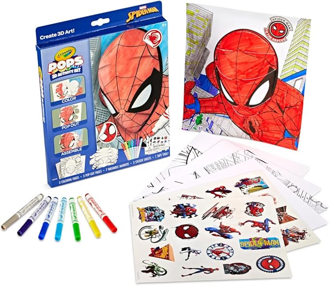 Crayola POPs 3D Kids Art Set, Spiderman Coloring Book Alternative, Gift for Boys & Girls, Ages 5+