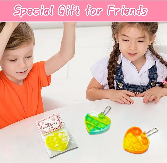 24 Packs Valentines Day Cards for Kids, Heart Pop Valentines Fidget Toys Bulk Stress Relief Fidget Toys for Kids Valentine's Party Favors School Classroom Exchange Gifts,Valentine's Day Gift