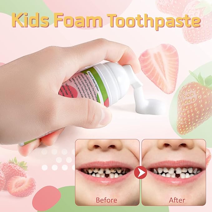Kids Foam Toothpaste with Strawberry Flavor, Fluoride-Free, 60ml, for U-Shape Electric Toothbrush