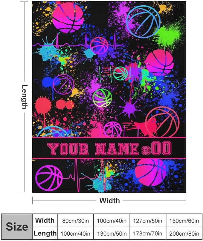 Custom Basketball Blanket - Soft Flannel Sports Blankets for Teens Adults Women Men Lovers - Warm Throw Blankets for All Season Lap, Chair, Sofa, Couch, Bed - 80"x60"