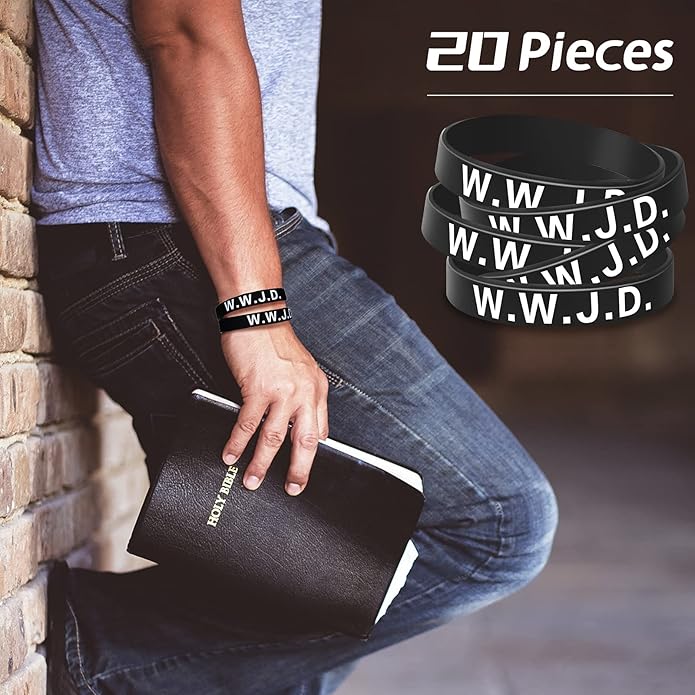 Jadive 20 Pcs WWJD Rubber Bracelets What Would Jesus Do Silicone Wristbands for Women Men Jesus WWJD Inspirational Bracelet Motivational Bracelet Religious Christian Party Favors Gifts