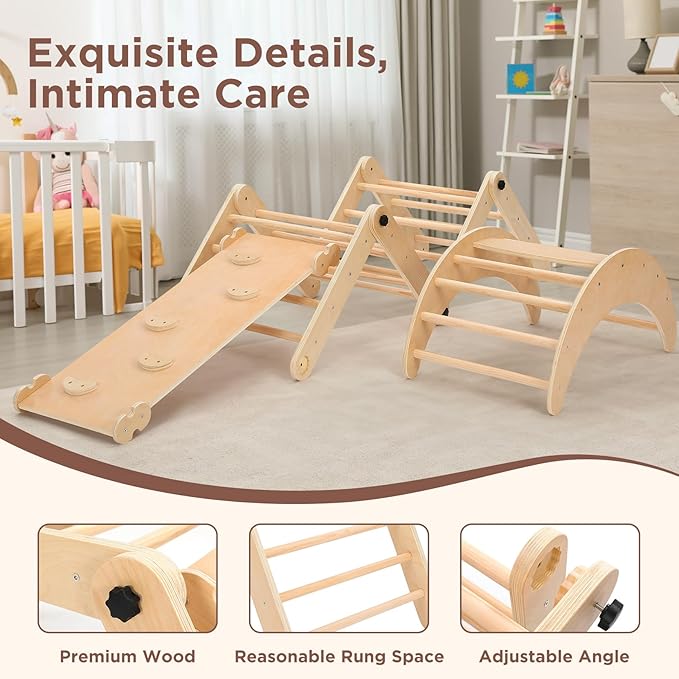 Dripex Deformable Pikler Triangle Set, Sturdy Climbing Toys for Toddlers 1-3 Inside, Large Indoor Playground Jungle Gym with Over 20 Playing Modes, Premium Early Learning Toddler Climbing Toys Indoor