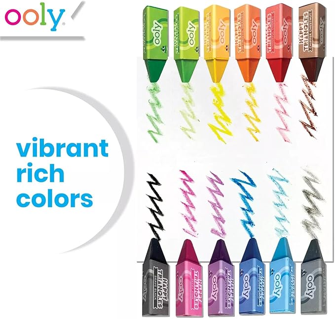 Ooly Jumbo Triangle Crayons for Toddlers Set of 12, Non-Toxic Triangle Shaped Easy to Hold Crayons for Toddler Ages 1-3, No Rolling Crayon