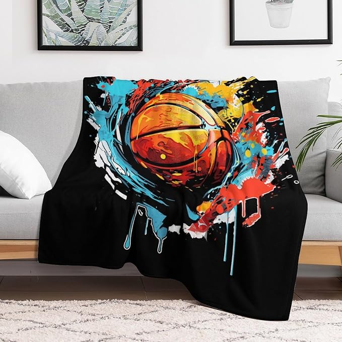 Basketball Throw Blanket - Soft Flannel Sports Basketball Blankets for Teens Adults Women Men Basketball Lovers - Warm Basketball Throw Blankets for All Season Lap, Chair, Sofa, Couch, Bed - 80"x60"