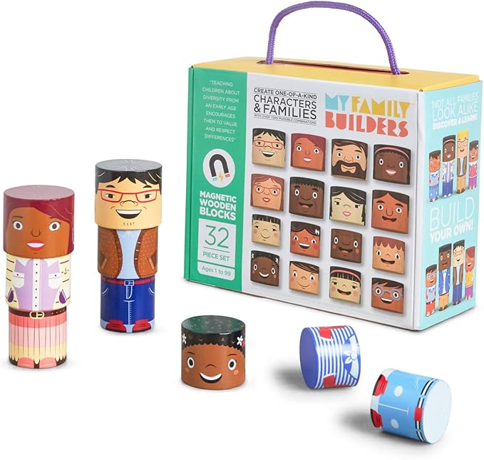 32-Piece Multiracial Magnetic Family Play Set β Wooden Diversity Building Blocks for Kids β SEL Toy Promoting Inclusion & Creative Learning