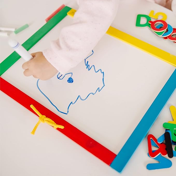 Melissa & Doug Magnetic Chalkboard and Dry-Erase Board With 36 Magnets (Numbers and Uppercase Letters), Chalk, Eraser, and Dry-Erase Pen Letters And Numbers Learning Toys, Chalk Board
