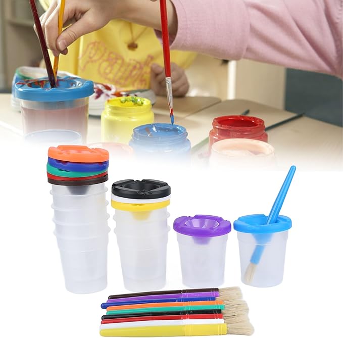 Paint Set with Art Supplies Included, 10 Pieces Spill Proof Paint Cups Kids Painting Set with Paintbrushes for Toddlers Kids Preschool Art Supplies