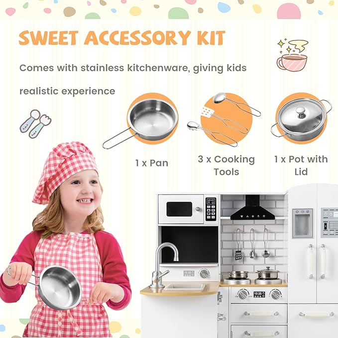 Kids Corner Play Kitchen, Wooden Toy Kitchen Set with Sounds, Pretend Play Kitchen for Kids with Kitchen Accessories,11-in-1 Toddler Kitchen Gifts for Ages 3+