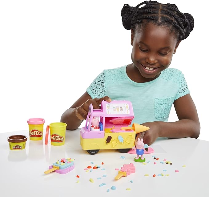 Play-Doh Peppa's Ice Cream Playset with Truck, Peppa Pig and George Figures, and 5 Non-Toxic Modeling Compound Cans, Toy for Kids 3 Years and Up