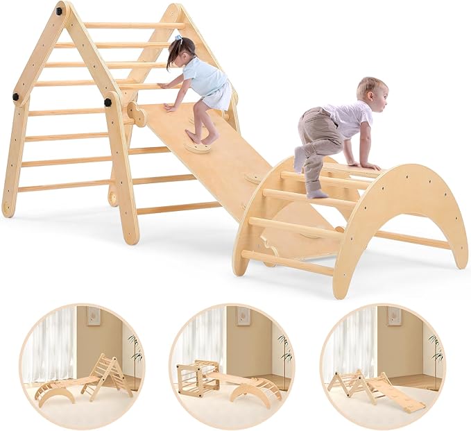 Dripex Deformable Pikler Triangle Set, Sturdy Climbing Toys for Toddlers 1-3 Inside, Large Indoor Playground Jungle Gym with Over 20 Playing Modes, Premium Early Learning Toddler Climbing Toys Indoor