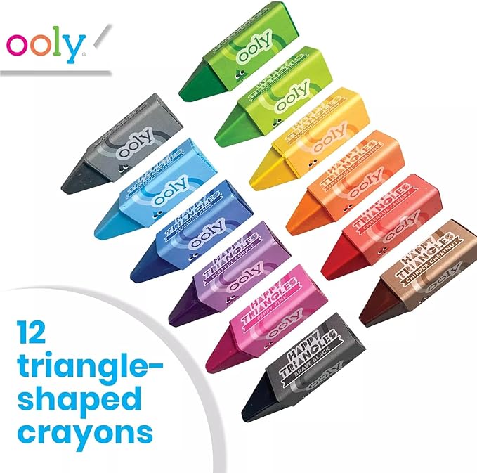 Ooly Jumbo Triangle Crayons for Toddlers Set of 12, Non-Toxic Triangle Shaped Easy to Hold Crayons for Toddler Ages 1-3, No Rolling Crayon