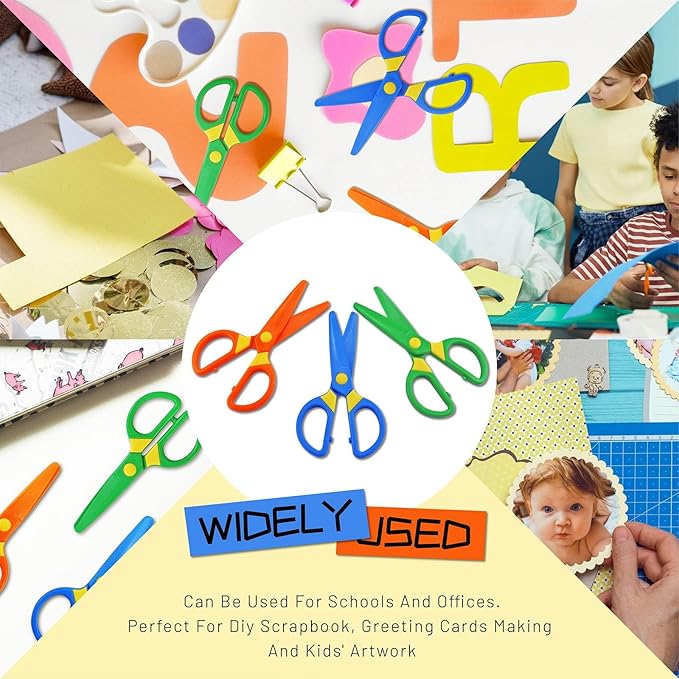 JIALEEY Plastic Child-Safe Scissor Set, Toddlers Training Scissors, Pre-School Training Scissors and Children Art Supplies(3pcs) Multicolored