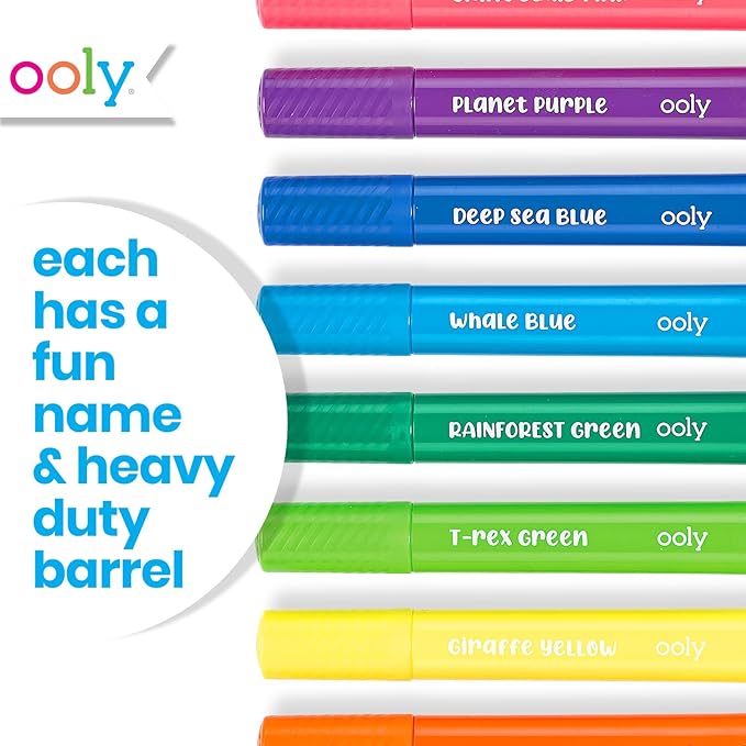 Ooly Thick Washable Toddler Markers with Jumbo Grip, Big Bright Brush Tip Markers for Toddlers with Jumbo Barrel, Perfect for Little Hands - BRUSH TIP