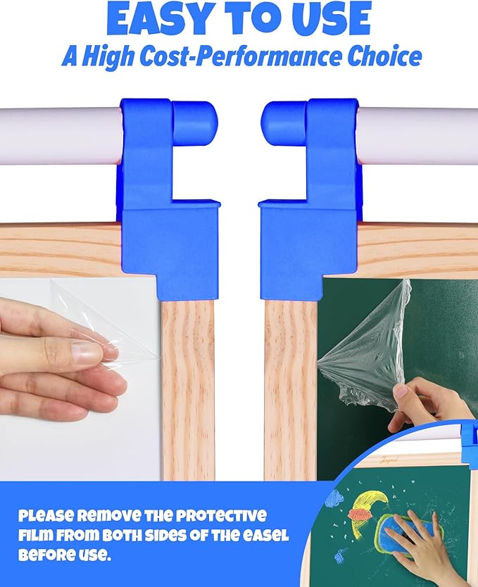 JOYOOSS Easel for Kids Art Easel Kids Easels for Toddlers,Wooden Kid Easel with Paper Roll - Adjustable Magnetic Double Sided Kids Dry Erase Board, Birthday Gifts for 1-12 Year Old Girls or Boys Blue
